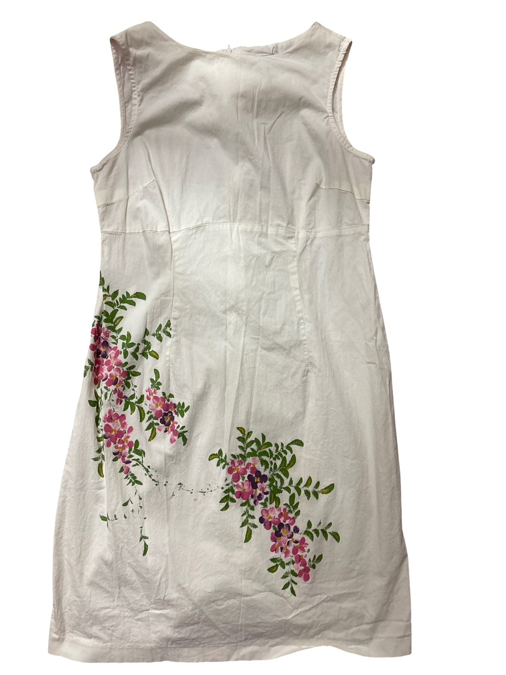 Hillard & Hanson White Sleeveless Dress with Pink Floral & Green Leaves